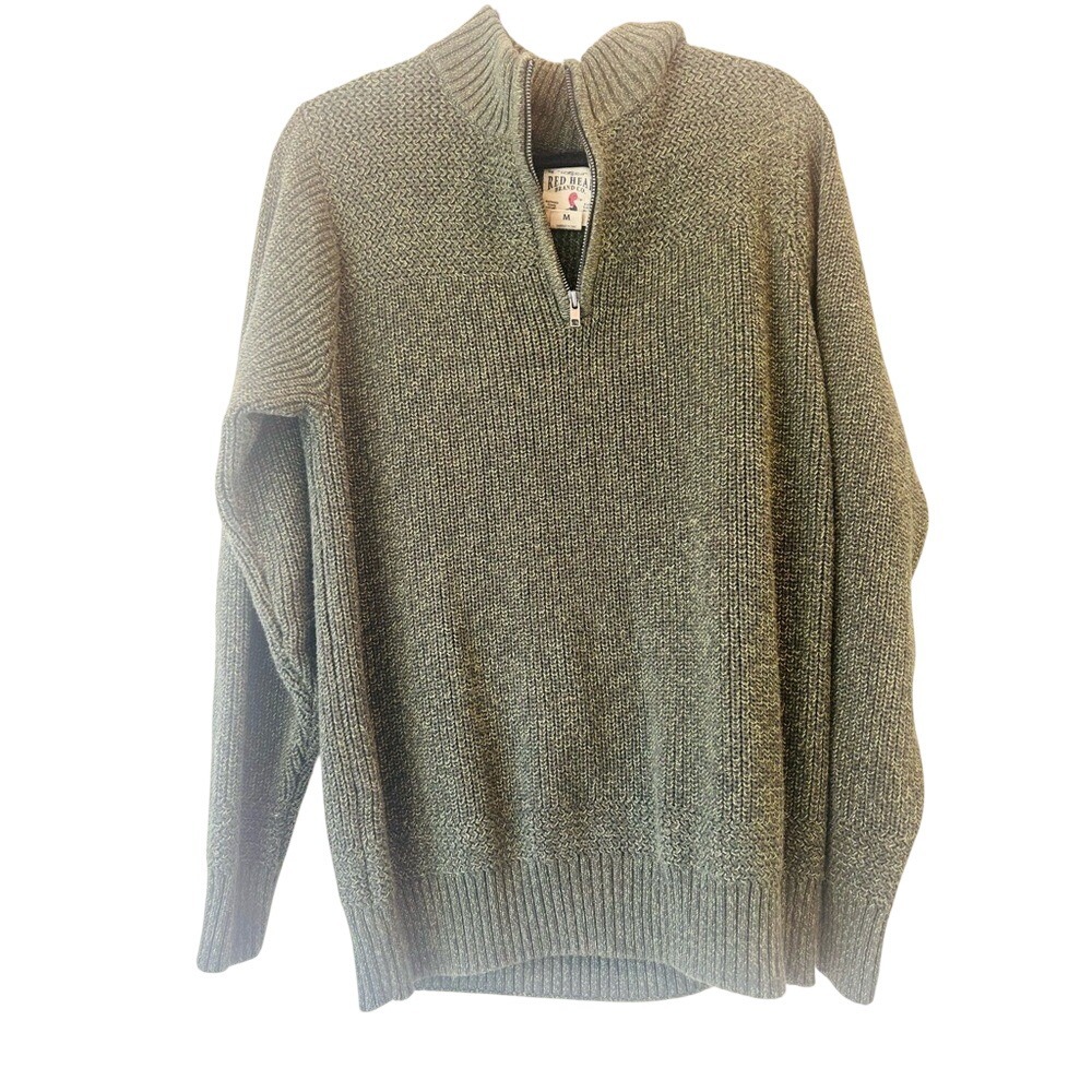 Red Head Green Quarter‎ Zip Sweater Mens Medium Gorpcore Chunky Knit Pullover